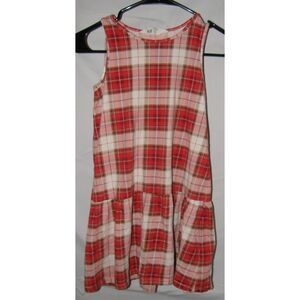 Girls Sz 8/10 Red Plaid Sleeveless Soft Stretchy Cotton Casual Shift Dress H&M